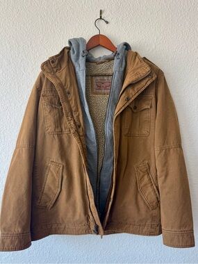 Levi's Tan Cotton Hooded Field Jacket with Grey Sweatshirt Hood